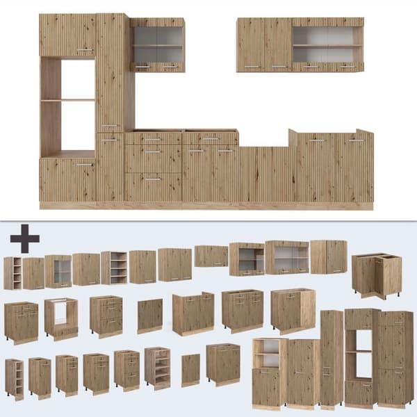 R-Line kök, 350 cm med högskåp, PT Antracit, Artisan Oak/Golden Oak, Vicco