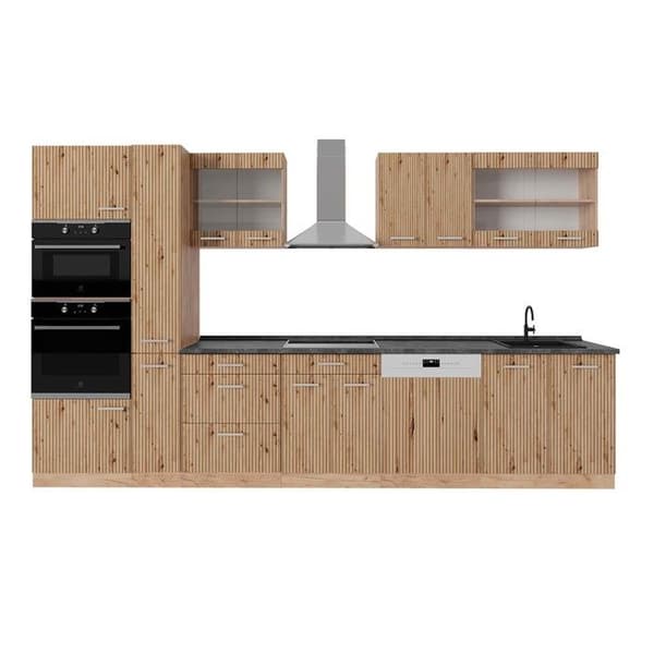 R-Line kök, 350 cm med högskåp, PT Antracit, Artisan Oak/Golden Oak, Vicco