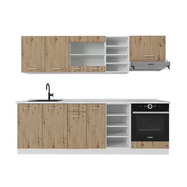 R-Line kök, 240 cm, PT Marble, Artisan ek/vit, Vicco