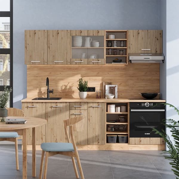 R-Line kök, 240 cm, PT antracit, Artisan Oak/Golden Oak, Vicco