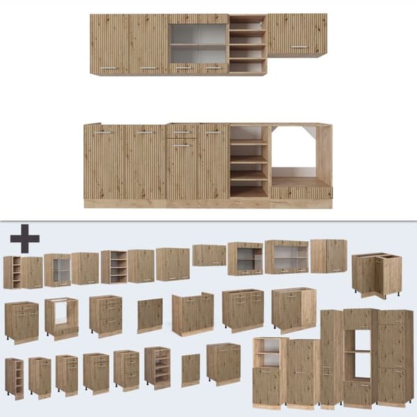 R-Line kök, 240 cm, PT antracit, Artisan Oak/Golden Oak, Vicco