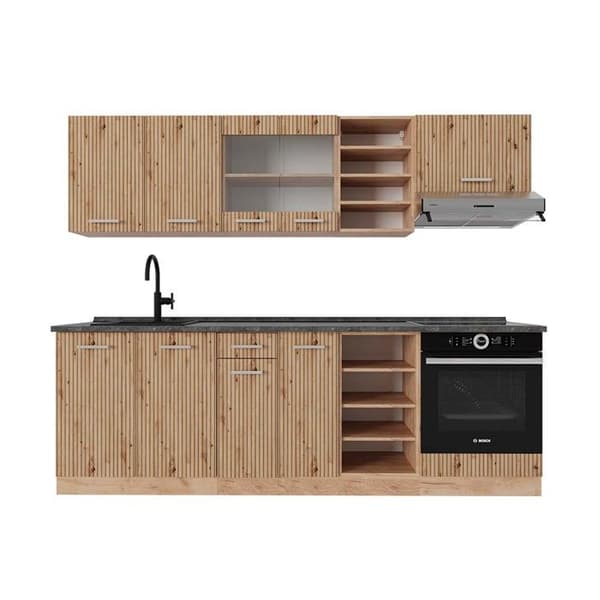 R-Line kök, 240 cm, PT antracit, Artisan Oak/Golden Oak, Vicco