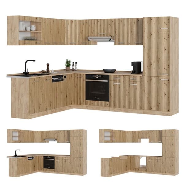 R-Line hörnkök, 227 x 287 cm utan bänkskiva, Artisan Oak/Golden Oak, Vicco