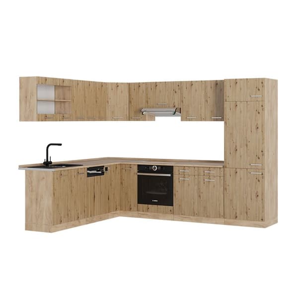 R-Line hörnkök, 227 x 287 cm utan bänkskiva, Artisan Oak/Golden Oak, Vicco