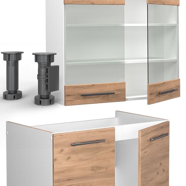 Fame-Line kök, 240 cm, PT Ek, Guld/vit ek, Vicco