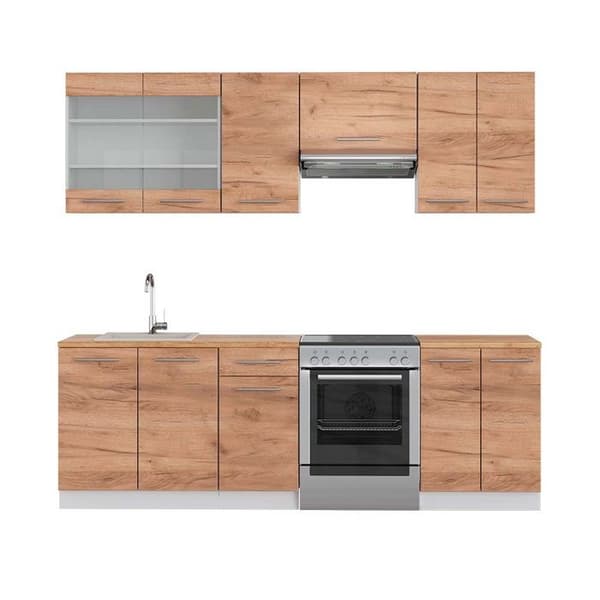 Fame-Line kök, 240 cm, PT Ek, Guld/vit ek, Vicco