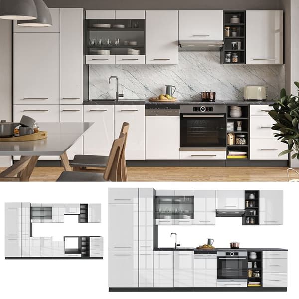 Fame-Line kök, 355 cm, PT Antracit, Blank vit/Antracit, Vicco