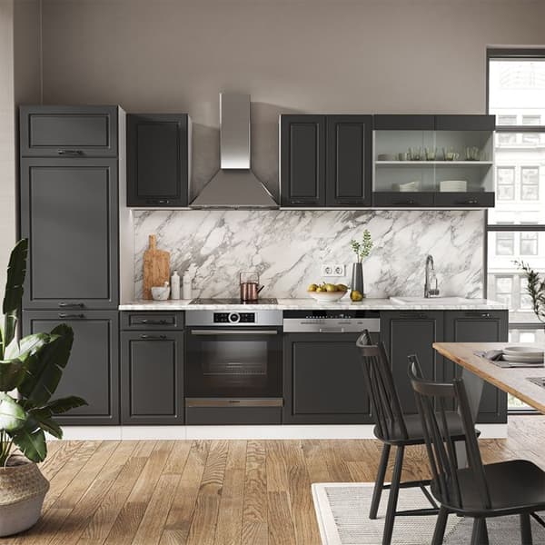 R-Line kök, 300 cm, PT Marble, Lanthus antracit/vit, Vicco