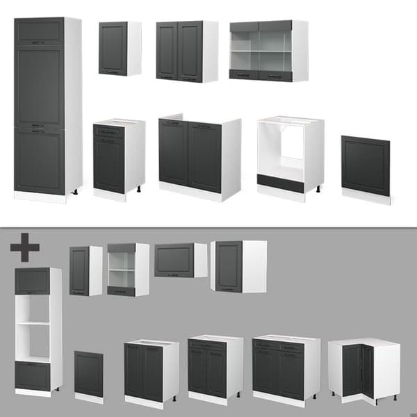 R-Line kök, 300 cm, PT Marble, Lanthus antracit/vit, Vicco