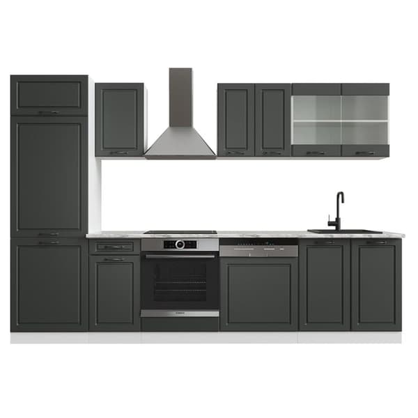 R-Line kök, 300 cm, PT Marble, Lanthus antracit/vit, Vicco