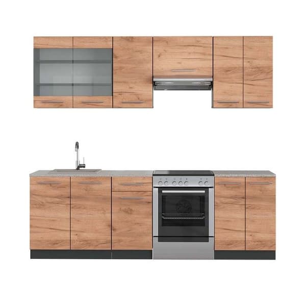 Fame-Line kök, 240 cm, PT Marble, Gyllene ek/antracit, Vicco