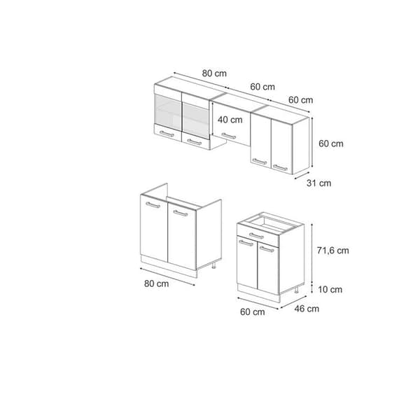 R-Line kök, 200 cm, PT Ek, Bourgogne högblank/antracit, Vicco