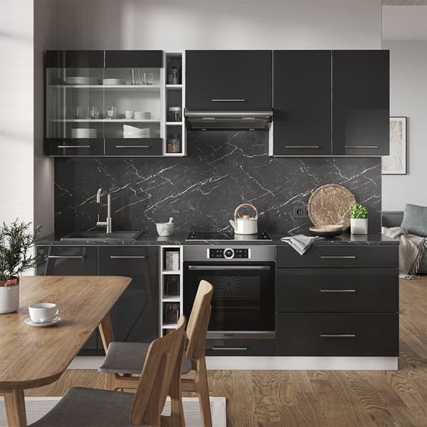 Fame-Line kök, 235 cm, PT Marble, Blank antracit/vit, Vicco