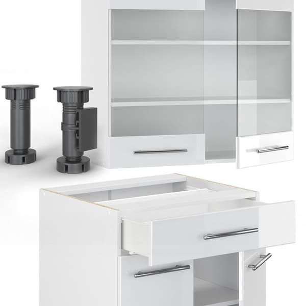 Fame-Line kök, 140 cm, PT Marble, blank vit/vit, Vicco