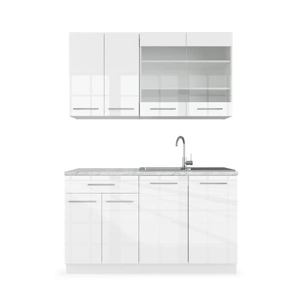 Fame-Line kök, 140 cm, PT Marble, blank vit/vit, Vicco