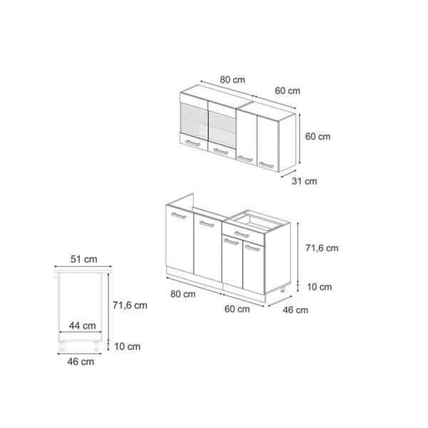 R-Line kök, 140 cm, PT Ek, Hantverk ek/vit, Vicco
