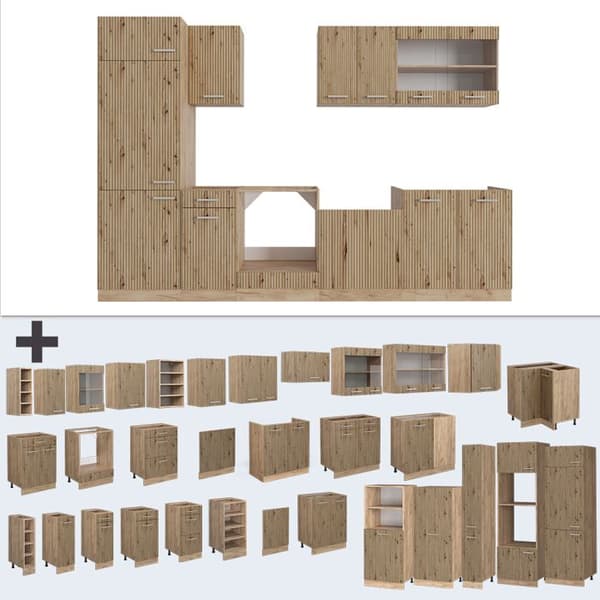 R-Line kök, 300 cm utan bänkskiva, Artisan Oak/Golden Oak, Vicco
