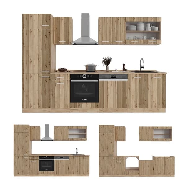 R-Line kök, 300 cm utan bänkskiva, Artisan Oak/Golden Oak, Vicco
