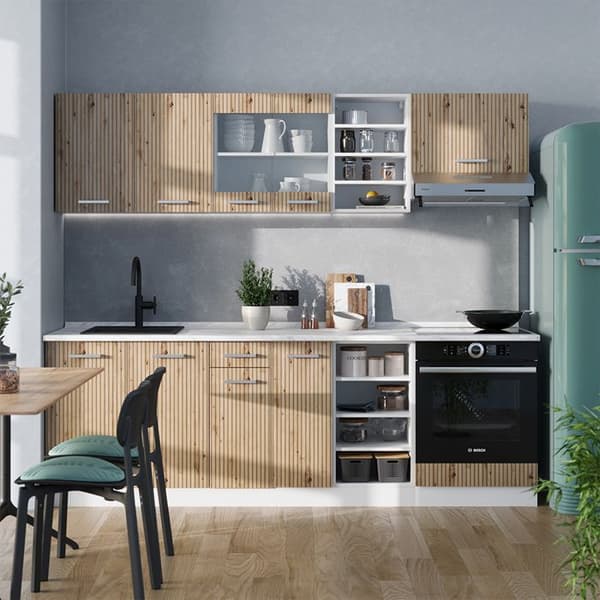 R-Line kök, 240 cm utan bänkskiva, Artisan ek/vit, Vicco