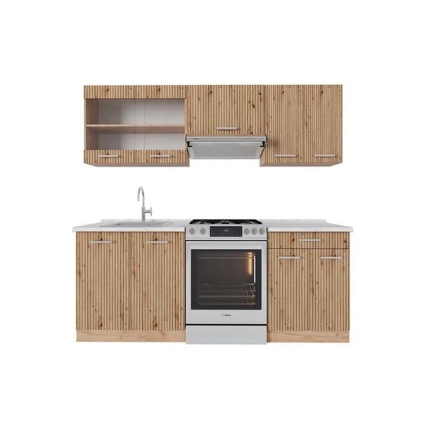 R-Line kök, 200 cm, AP Marble, Artisan Oak/Golden Oak, Vicco