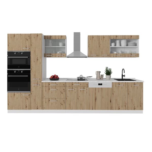 R-Line kök, 350 cm med högskåp, utan bänkskiva, Artisan ek/vit, Vicco