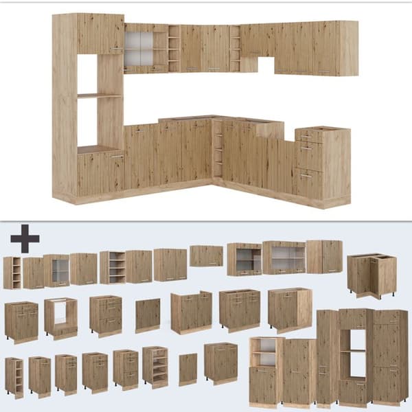 R-Line hörnkök, 237 x 247 cm utan bänkskiva, Artisan Oak/Golden Oak, Vicco