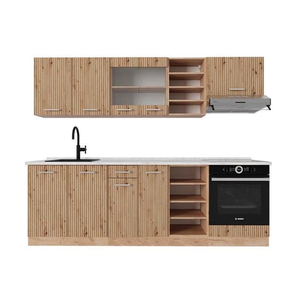 R-Line Kök, 240 cm, PT Marble, Artisan Oak/Golden Oak, Vicco