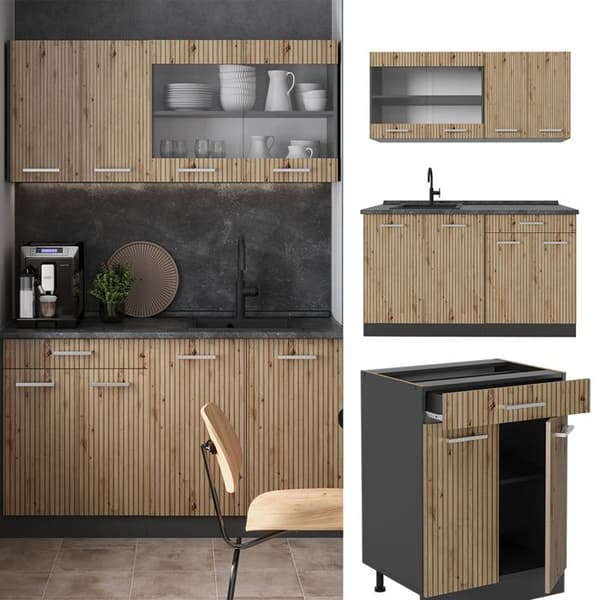 R-Line kök, 140 cm utan bänkskiva, Artisan Ek/Antracit, Vicco