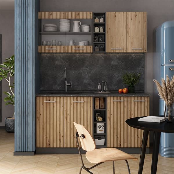 R-Line Kök, 160 cm, PT Marmor, Artisan Ek/Antracit, Vicco