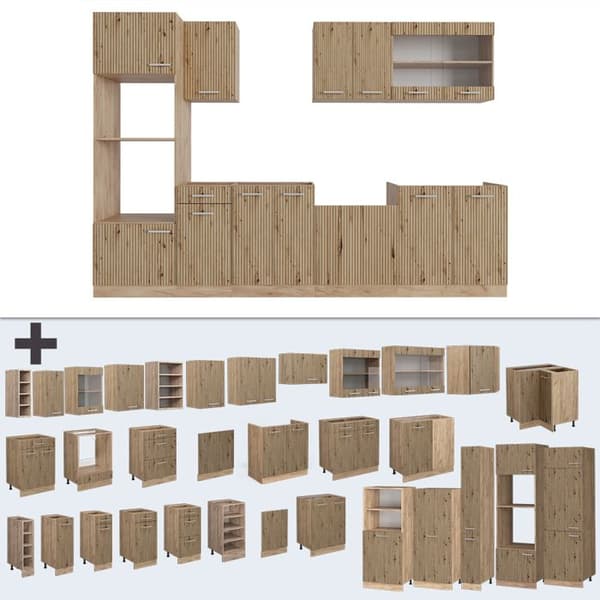 R-Line kök, 300 cm med högskåp, PT Oak, Artisan Oak/Golden Oak, Vicco