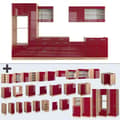 Miniatyrbild 6 av 6: R-Line kök, 350 cm med högskåp, PT Marble, Blank Bordeaux/Golden Oak, Vicco