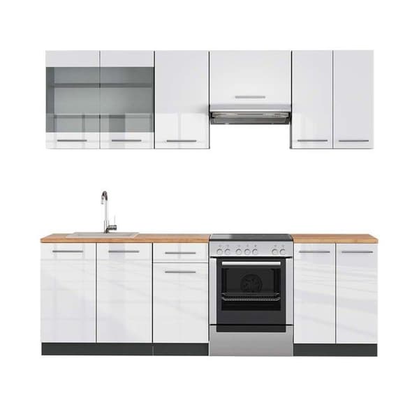 Fame-Line kök, 240 cm, PT Ek, Blank vit/Antracit, Vicco