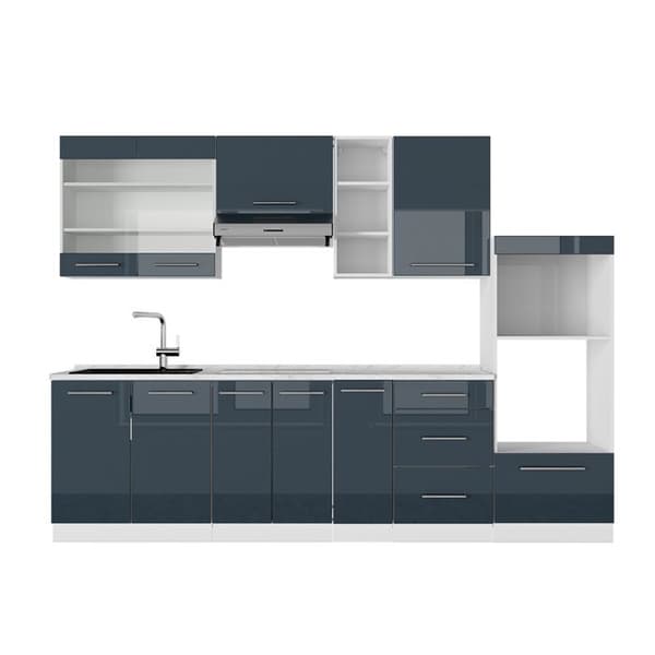 Fame-Line kök, 280 cm, PT Marble, blank mörkblå/vit, Vicco