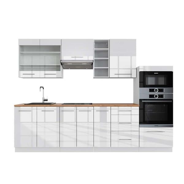 Fame-Line kök, 280 cm, PT Ek, blank vit/vit, Vicco