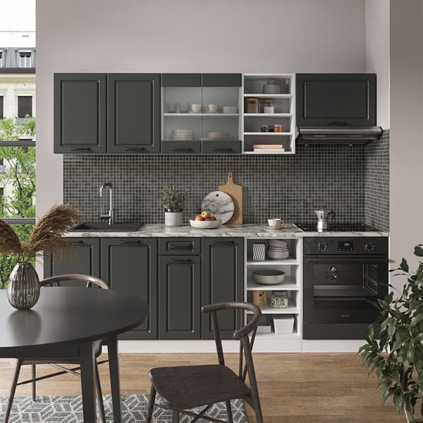 R-Line kök, 240 cm, PT Marble, Lanthus antracit/vit, Vicco