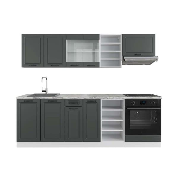 R-Line kök, 240 cm, PT Marble, Lanthus antracit/vit, Vicco