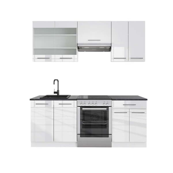Fame-Line kök, 200 cm, PT antracit, blank vit/vit, Vicco