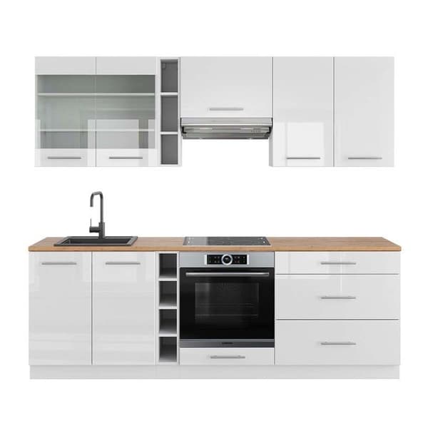 Fame-Line kök, 235 cm, PT Ek, blank vit/vit, Vicco