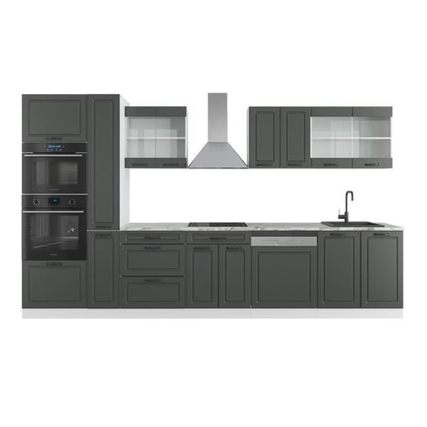 R-Line kökslinje, 350 cm med högskåp, PT Marble, Lanthus antracit/vit, Vicco
