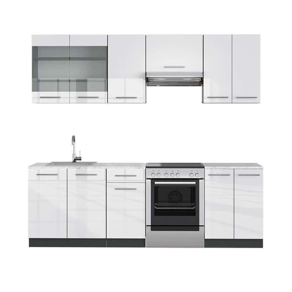 Fame-Line kök, 240 cm, PT Marble, Blank vit/Antracit, Vicco