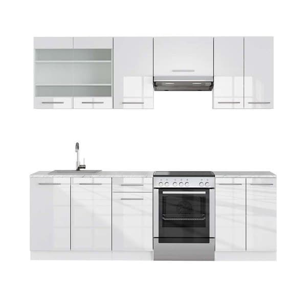Fame-Line kök, 240 cm, PT Marble, blank vit/vit, Vicco
