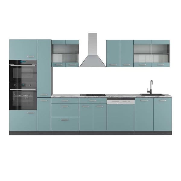 R-Line kök, 350 cm med högskåp, PT Marble, Blågrå/antracit, Vicco