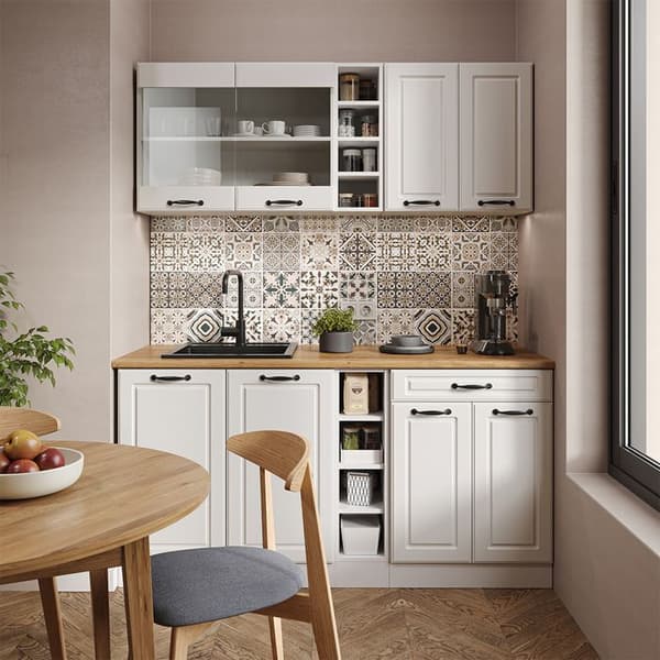 R-Line kök, 160 cm, PT Marmor, Country white/white, Vicco