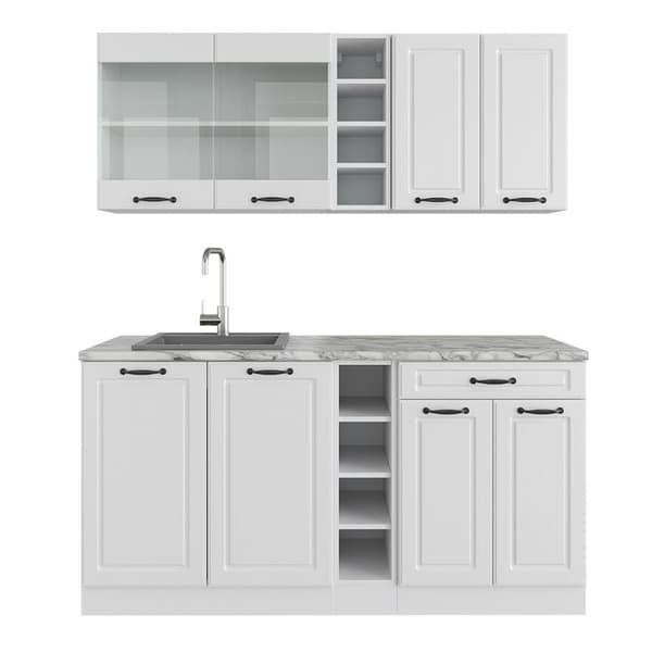 R-Line kök, 160 cm, PT Marmor, Country white/white, Vicco