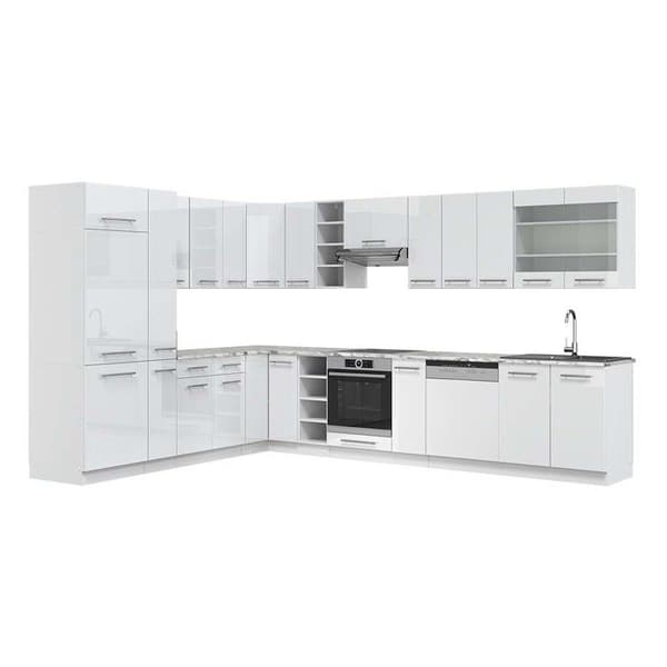 Fame-Line hörnkök, 347 x 257 cm, PT Marble, blank vit/vit, Vicco