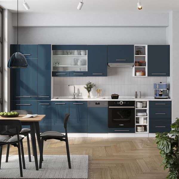 Fame-Line kök, 355 cm, PT Marble, blank mörkblå/vit, Vicco