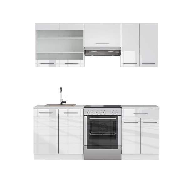 Fame-Line kök, 200 cm utan bänkskiva, blank vit/vit, Vicco