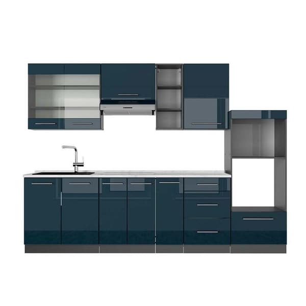 Fame-Line kök, 280 cm, PT Marble, Blank mörkblå/Antracit, Vicco