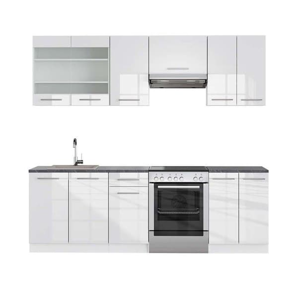 Fame-Line kök, 240 cm, PT antracit, blank vit/vit, Vicco