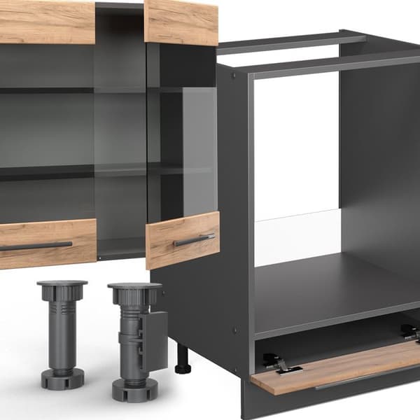 Fame-Line kök, 300 cm, PT Ek, Guld ek/antracit, Vicco